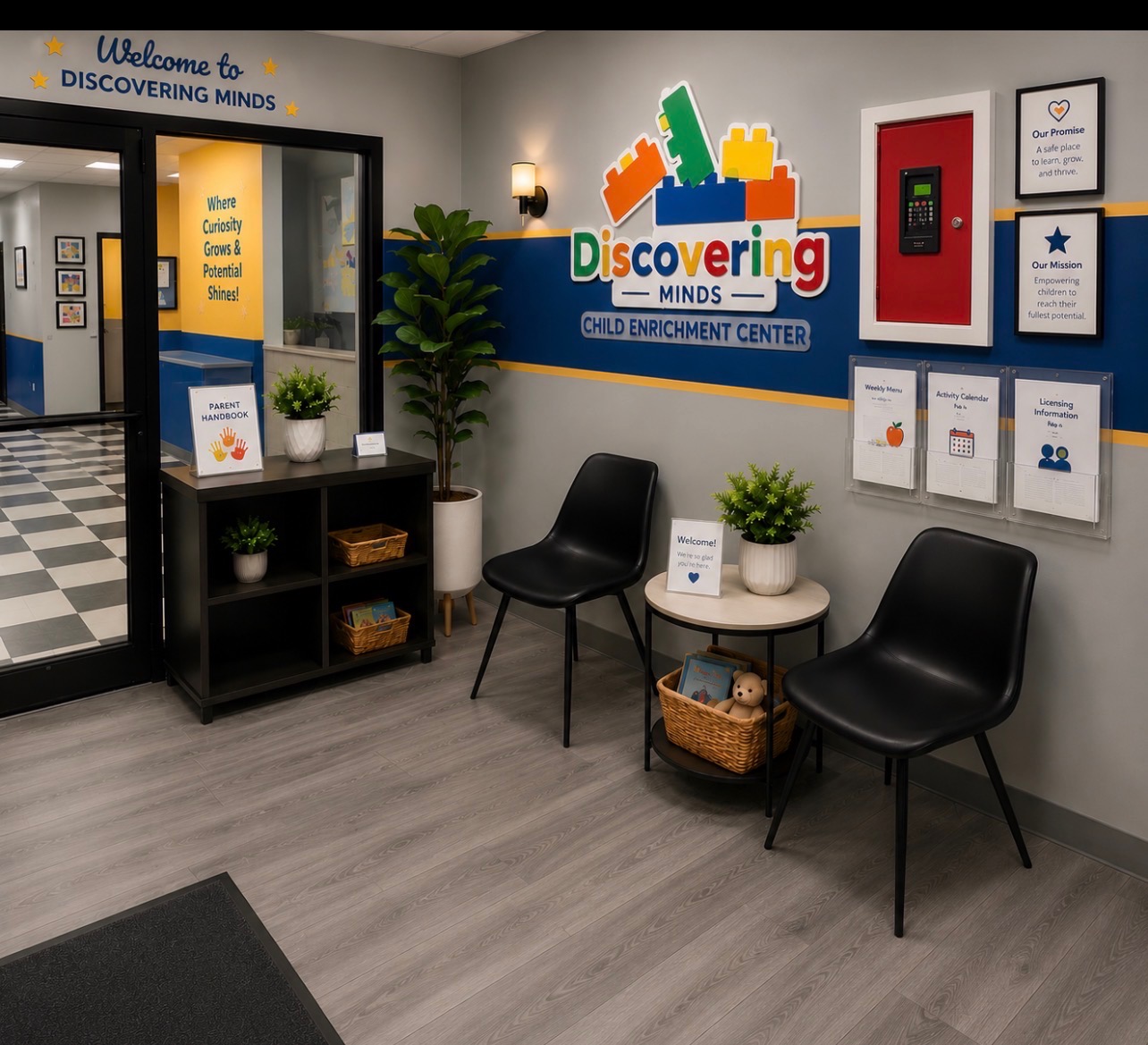 The welcoming front lobby at Discovering Minds